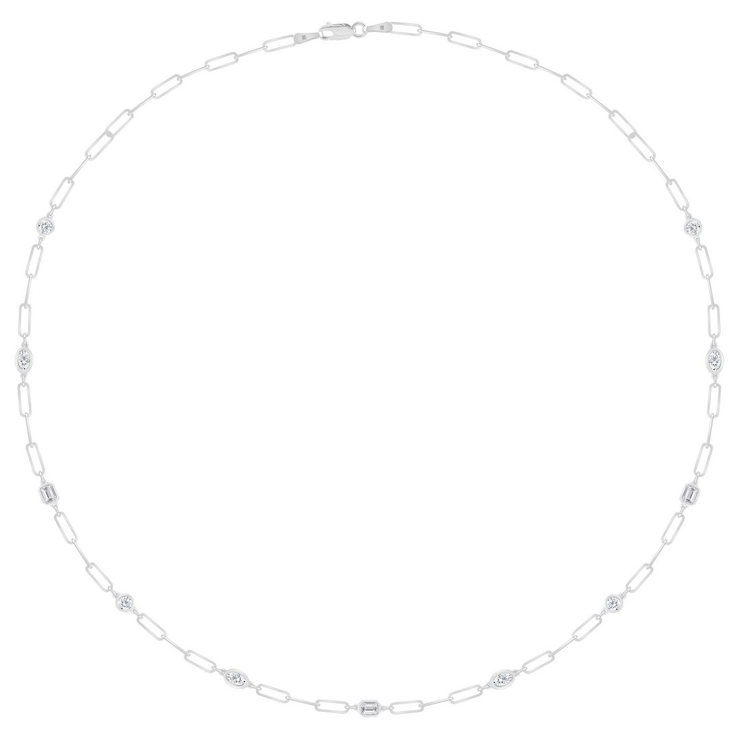 LG - 14K 1.08CT D-NECKLACE LDS EME/OVL/RDS SIZE 17 INCH "CERTIFIED"